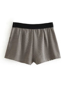 Elegant Woman Splicing High Waist Shorts Women Plaid Pleated Side Zipper Mini Skirt Shorts