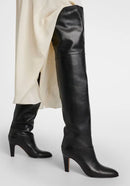 Simple and High Heels Over The Knee Sleeve Leather Boots Women's Large Round Knight Boots