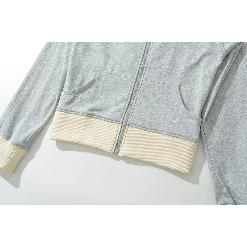 Women American Retro Knitting Terry Cardigan Sweatshirt Lapel Zipper Female Outerwear