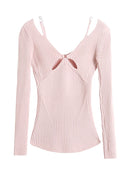 Autumn Woman Coquette V-Neck Pullovers Sweater Slim Aesthetic Jumper Designer