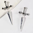 Cross Sword Stud Earrings For Women Classic Crystal Stone Silver Personality Simple Jewelery