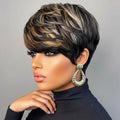 Short Layered Straight Pixie Cut Finger Waves Wigs Human Hair Natural Realistic Tangle For Women