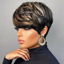 Short Layered Straight Pixie Cut Finger Waves Wigs Human Hair Natural Realistic Tangle For Women