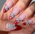 24Pcs Christmas Red French Nails Press on Cute Mid-length Almond Head False Nails