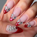 24Pcs Christmas Red French Nails Press on Cute Mid-length Almond Head False Nails