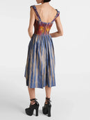 Skirt spring summer stripes patchwork camisole long dresses waist pleats