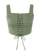 Summer Women Cargo Camis Sleeveless Backless Female Crop Tanks Top Green Bustier