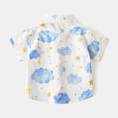 Baby outfit with cloud and star pattern on a white background, Obroi