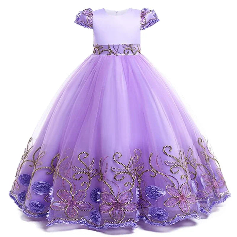 Girls Dress Embroidered Lace Long Princess Dress Carnival High end Wedding Dress Ball Evening Dress 4-12 Years Old