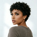 4inch 150% density daily party use wig human hair wig natural black color pixie cut short curly human hair wig