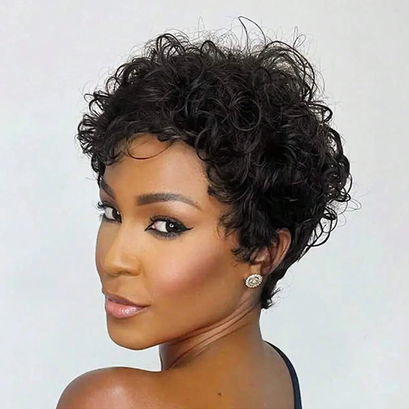 Curly Short Bob Wigs With Bangs Pixie Cut Wigs Short Wave Hair Wig for Women Wigs