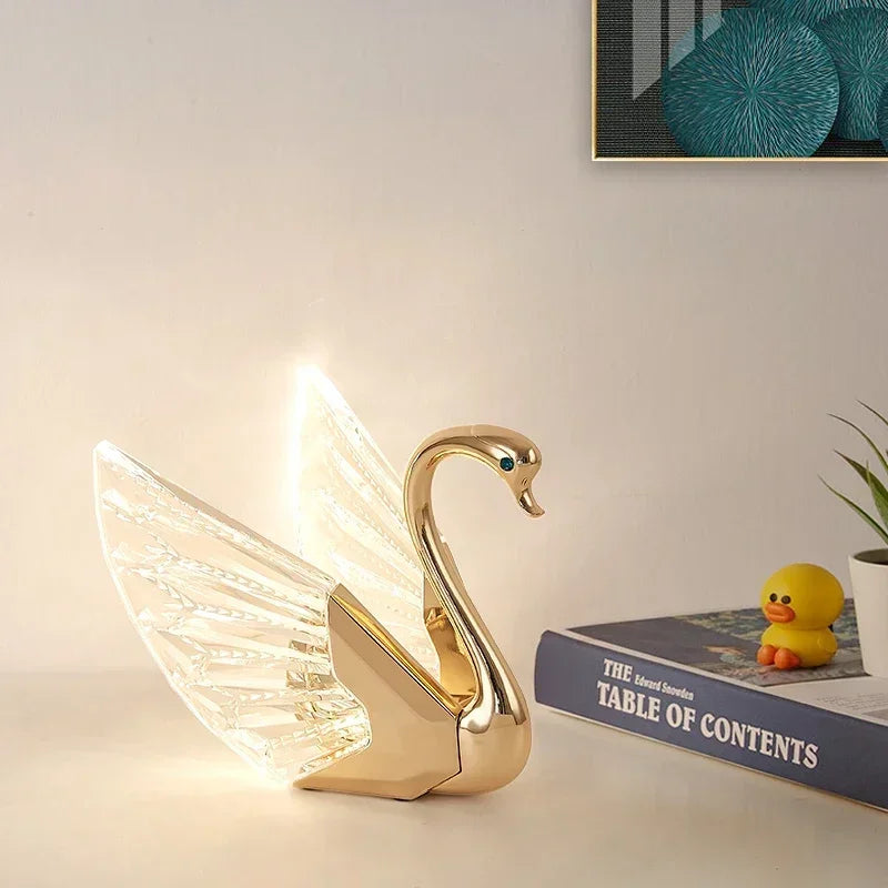 DORIAN Contemporary Swan Table Lamp LED Creative Golden Desk Light Decor For Home Bedroom