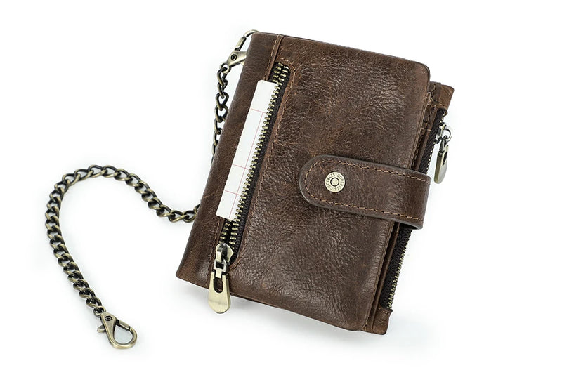 Genuine Leather Men Wallet Anti Theft Chain RFID Casual Money Clip Male Wallets Coin Pocket