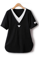 Splicing Knitted Short Sleeve T-shirts Women Summer Thin Cool Loose Tops Woman