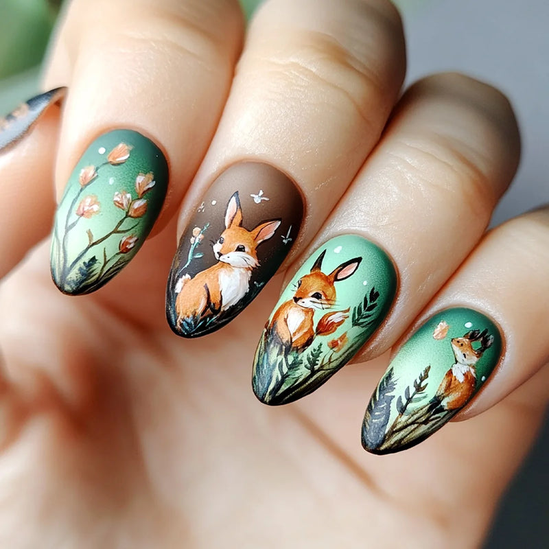 24pcs Sweet False Nail Sets Macarons Design Oval Press on Fake Nails Art Summer Datachable Almond Nails Tips