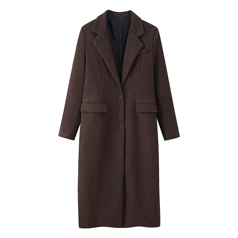 Women's Autumn Winter Wool Blend Overcoat Women Lapel Single-breasted Coat Lady Outerwear