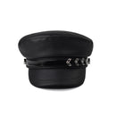 Leather Beret Versatile Belt Buckle Octagonal Hat Street Flat Top Hat