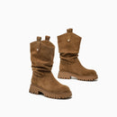 Boots Women Leather Rivet Decoration Round Toe Autumn Winter Shoes Handmade