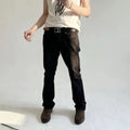 Spring Autumn Men Tide Dark Flared Jeans Washed Distressed Denim Pants