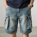 Retro straight wash denim shorts for men