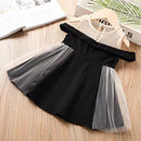 Summer Children Off Shoulder Short Sleeve Lace Patchwork Dress For Little Kids Baby Girls