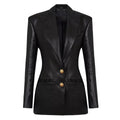 Spring And Autumn Leather Slim Fit Temperament Commuting Socialite Women's Long Sleeved Suit Top Jacket