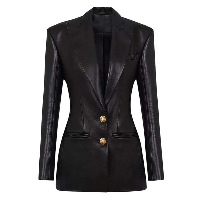 Spring And Autumn Leather Slim Fit Temperament Commuting Socialite Women's Long Sleeved Suit Top Jacket