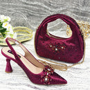 Toe High Heels Shoes and Bags Set With Rhinestone for Women Wedding Party Elegant Luxury