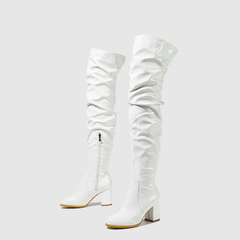 Women High Heel Boots Designer Shoes Microfiber Leather Long Booties Over-the-Knee