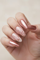 Nail art design with rose gold leaves on a matching nail art sheet, Obroi
