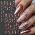 Nail art design with rose gold leaves on a matching nail art sheet, Obroi