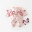 Winter Baby Girl Romper Rabbit Hooded Snowsuit Thick Fleece Jumpsuit Warm Ruffle One-Piece Outerwear