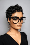 Two identical mannequin heads with black glasses and earrings on a gray background, Obroi