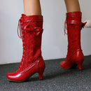 Autumn Boots for Women Knee High Boot Female Medium Heel Lace-up Party Shoes Ladies