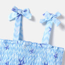 Kid Girl Starfish Print Smocked Bowknot Design Slip Dress