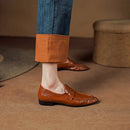 Genuine Leather Women's Loafers Autumn Splicing Wrinkle Low Heels Retro Loafers