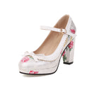 Women Bow Pumps Shallow Shoes Ladies Sweet High Heels Women Round Toe Platform Shoes