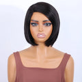 Mannequin head with a black bob wig on a white background, Obroi