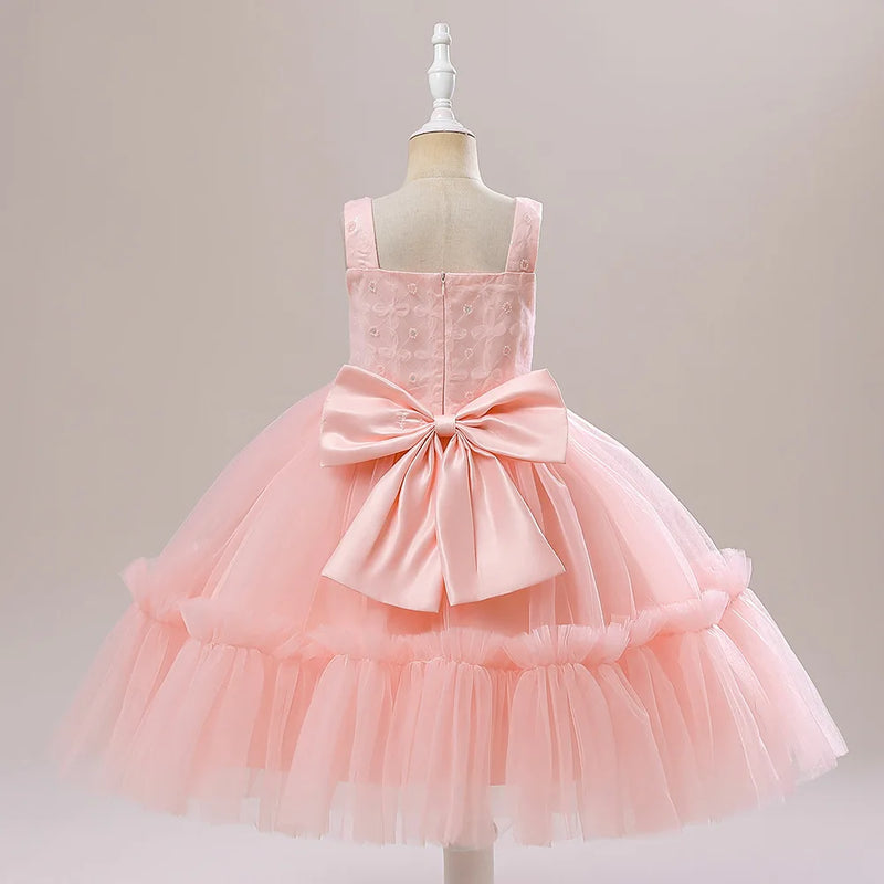 Girls Party Dresses Old Children Pink Dress Sweet Birthday Wedding Ball Gown Kids