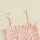 Toddler Baby Girl Summer Outfit Ruffled Trim Smocked Tops and Ripple Texture Pants 2 Pcs Set 0-4T