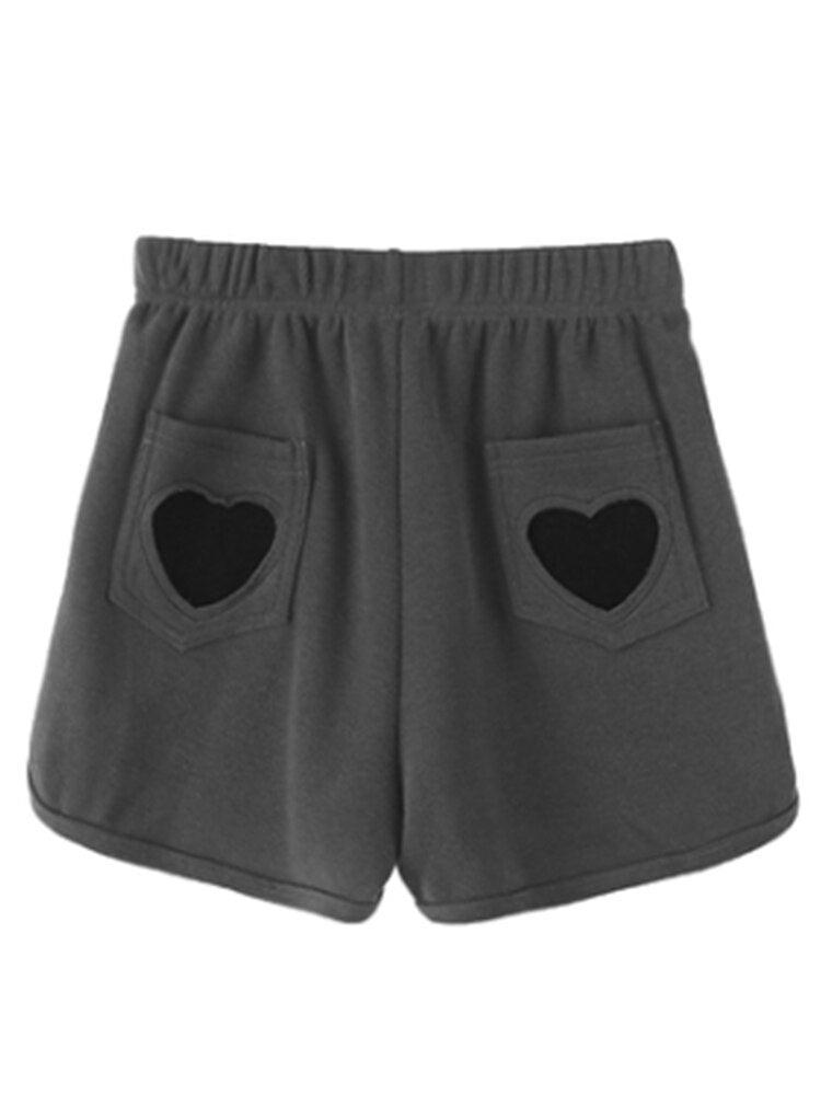 Casual Women Grey High Waist Love Short Pants Summer Ladies Casual Female Knitted Short Bottoms