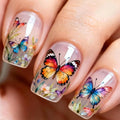 Nails with butterfly and floral design on a neutral background, Obroi