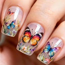Nails with butterfly and floral design on a neutral background, Obroi