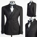 Luxury Men Suits Tailored Blazer Pants Beads Double Breasted Peaked Lapel