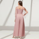 Dress Pink Tulle Flare Sleeve Waist Women Mesh V-Neck Evening Dress New Women Sweet Evening Dress Bridesmaid Dress