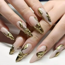 Nails with gold and white design on a neutral background, Obroi