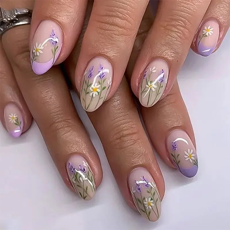 Flowers Nail Art Spring Summer False Nails Detachable Finished Fake Nails Press on Nails