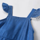 Two Piece Summer Newborn Denim Baby Girl Triangle Sleeveless Khat Hat Princess Summer