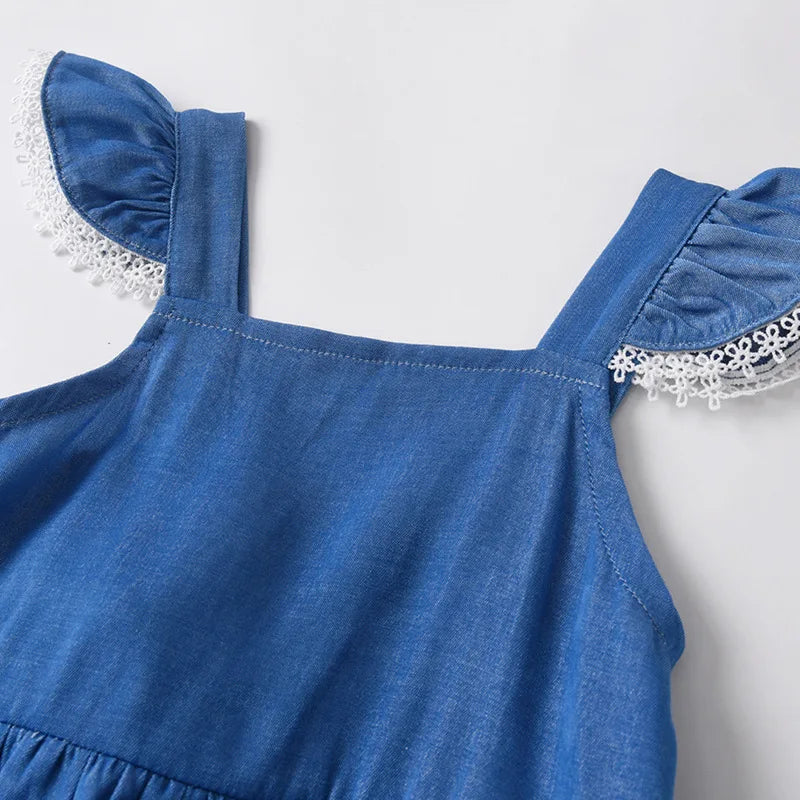 Two Piece Summer Newborn Denim Baby Girl Triangle Sleeveless Khat Hat Princess Summer