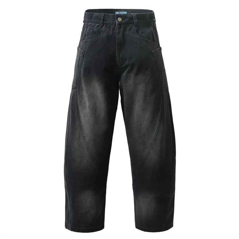Distressed Spliced Cargo Pants Mens Streetwear Loose Pocket Wide Leg Trousers Men